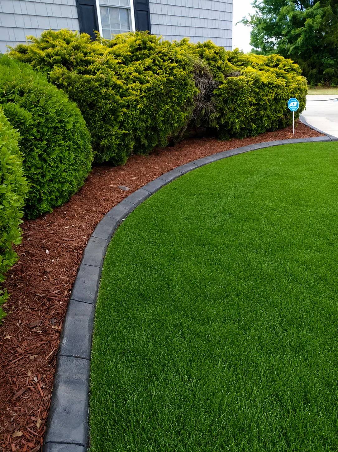 Concrete curbing bordering a lush green lawn and planting bed — work by Landscaping Plus LLC in Pikeville, NC