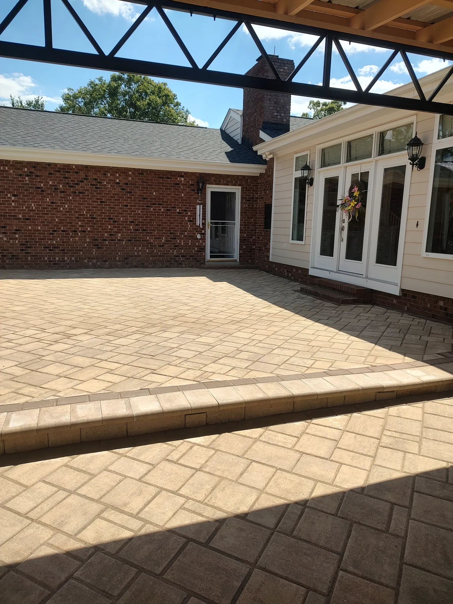 Sandstone paver patio with pavilion