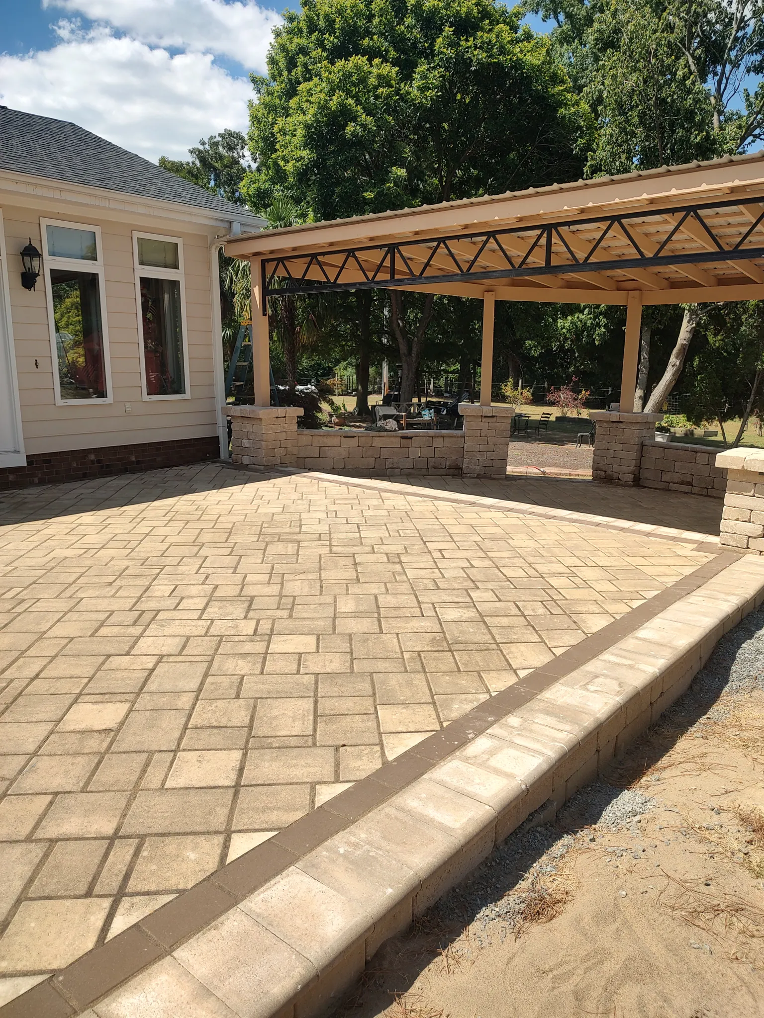Sandstone paver patio seating area